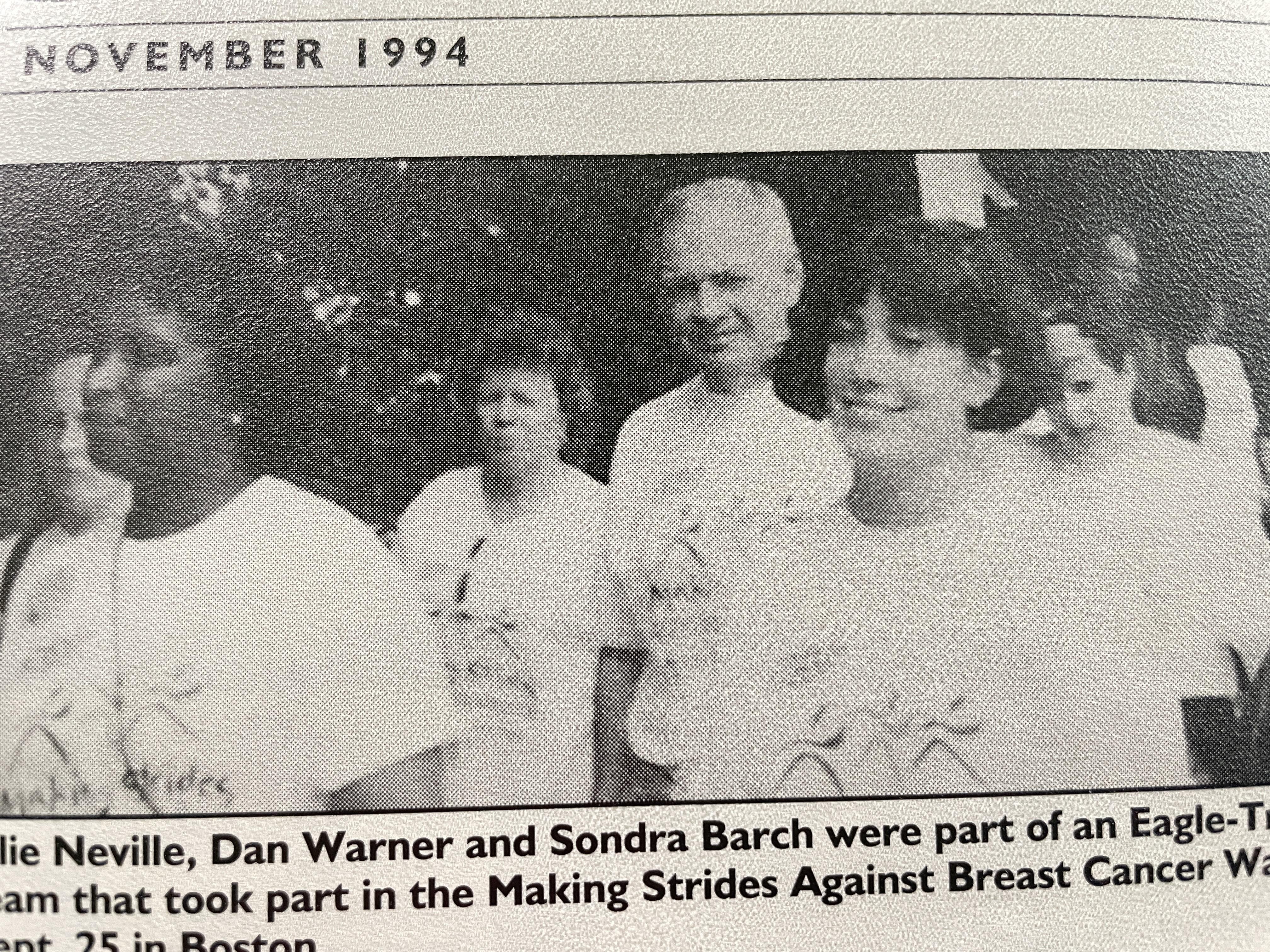 Group of individuals walking together for breast cancer awareness in Boston in November 1994.