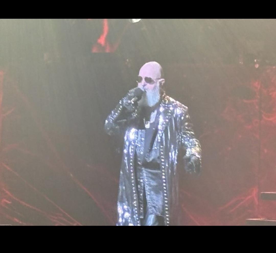 A performer in a shiny outfit captivates the crowd during a lively concert with stunning visuals.