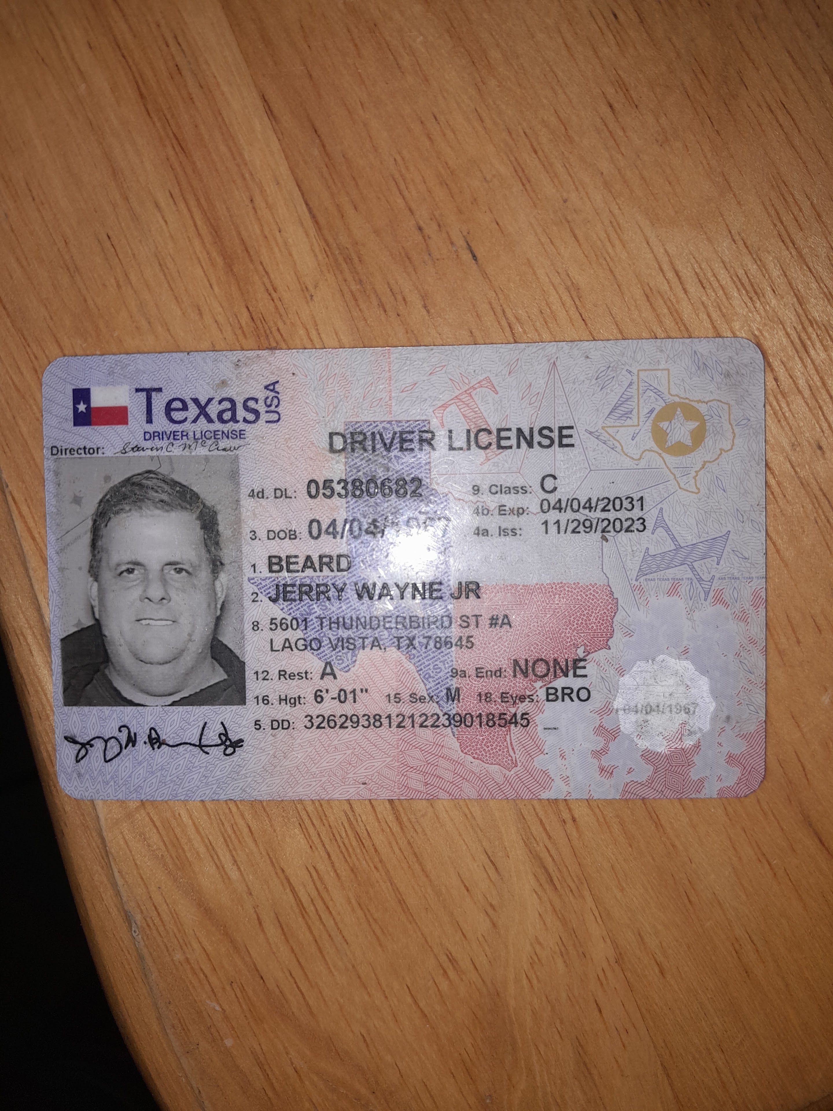 A driver license on a table