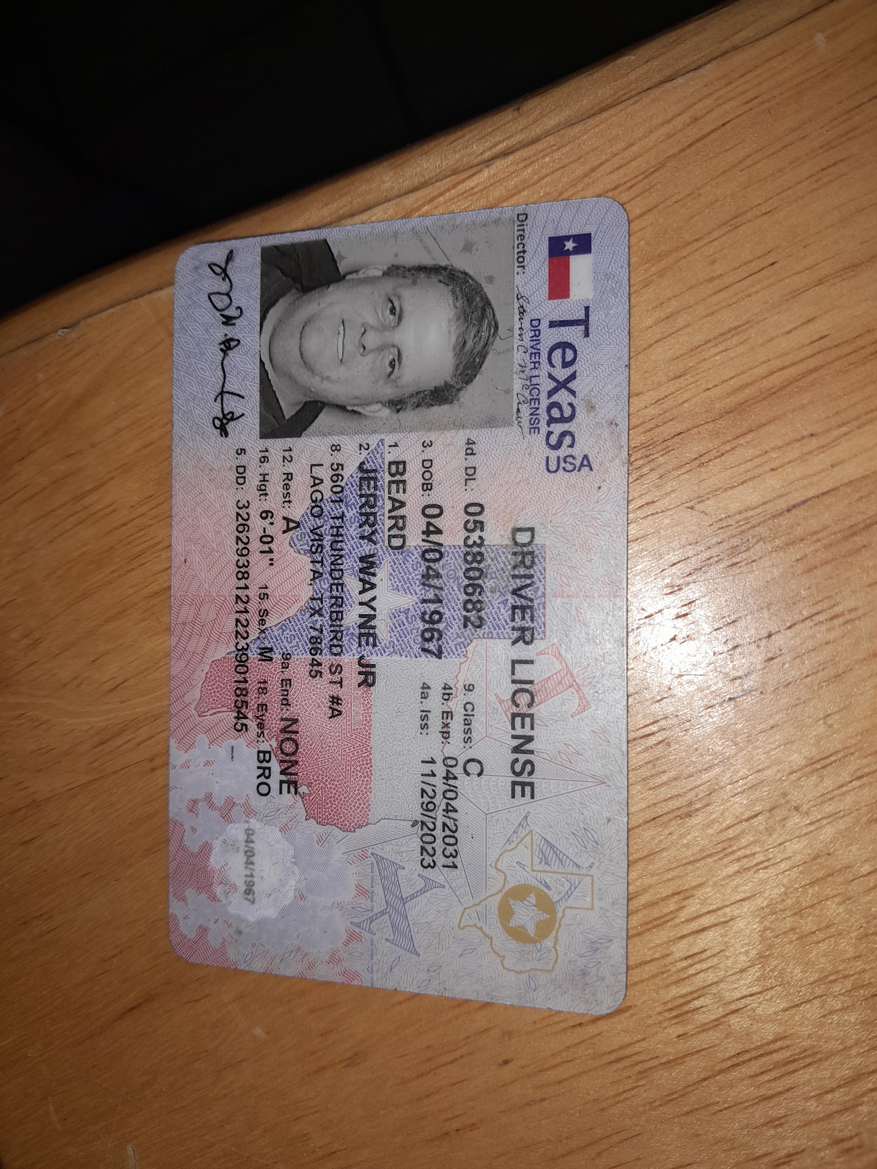 A driver license on a table