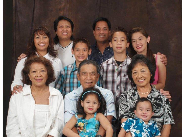 A family smiles together in a studio, celebrating their unity on a special occasion.