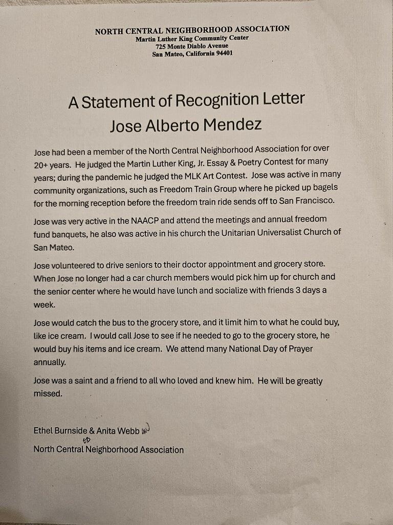 Jose Alberto Mendez is honored for his contributions to the community and local events.