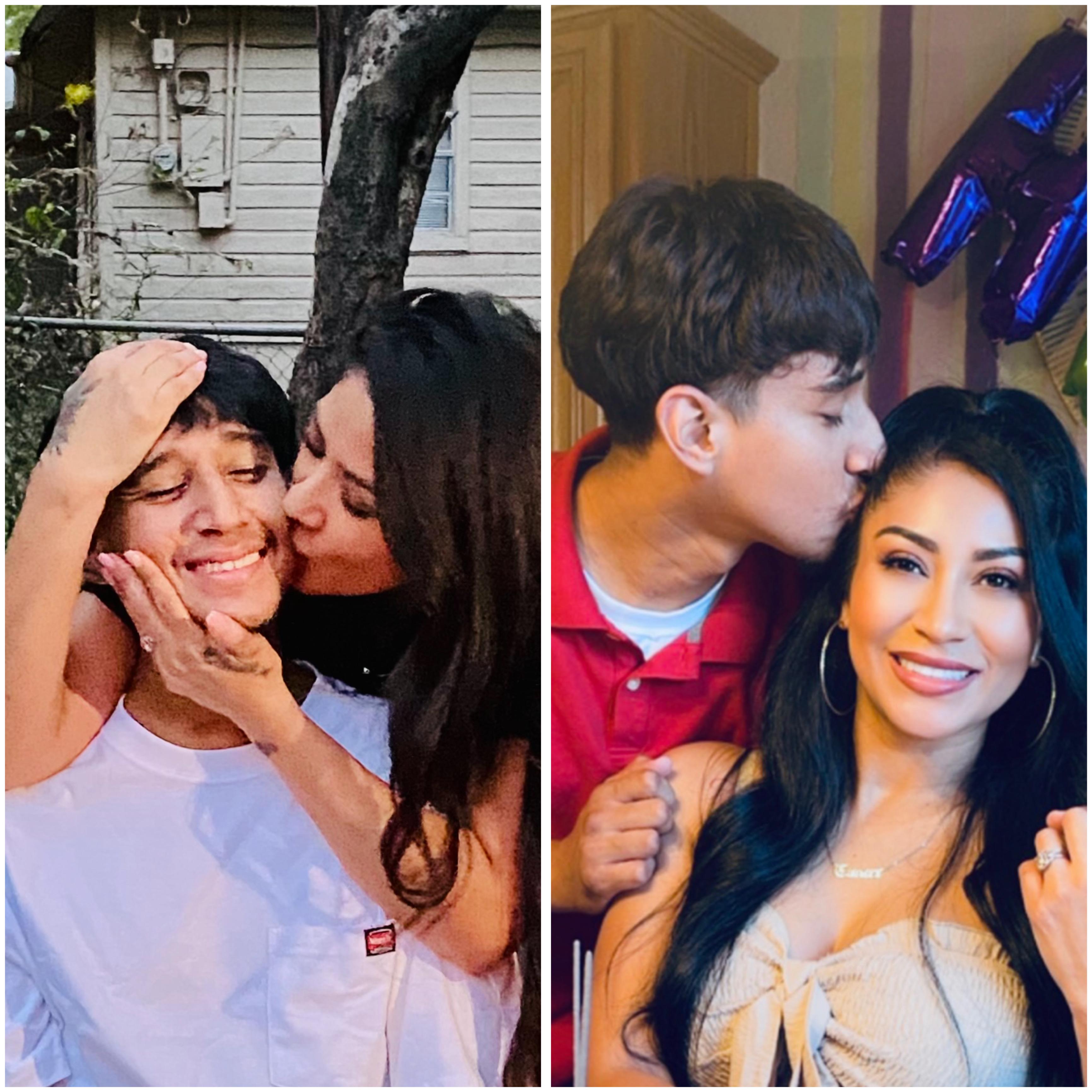 A collage of a man kissing a woman