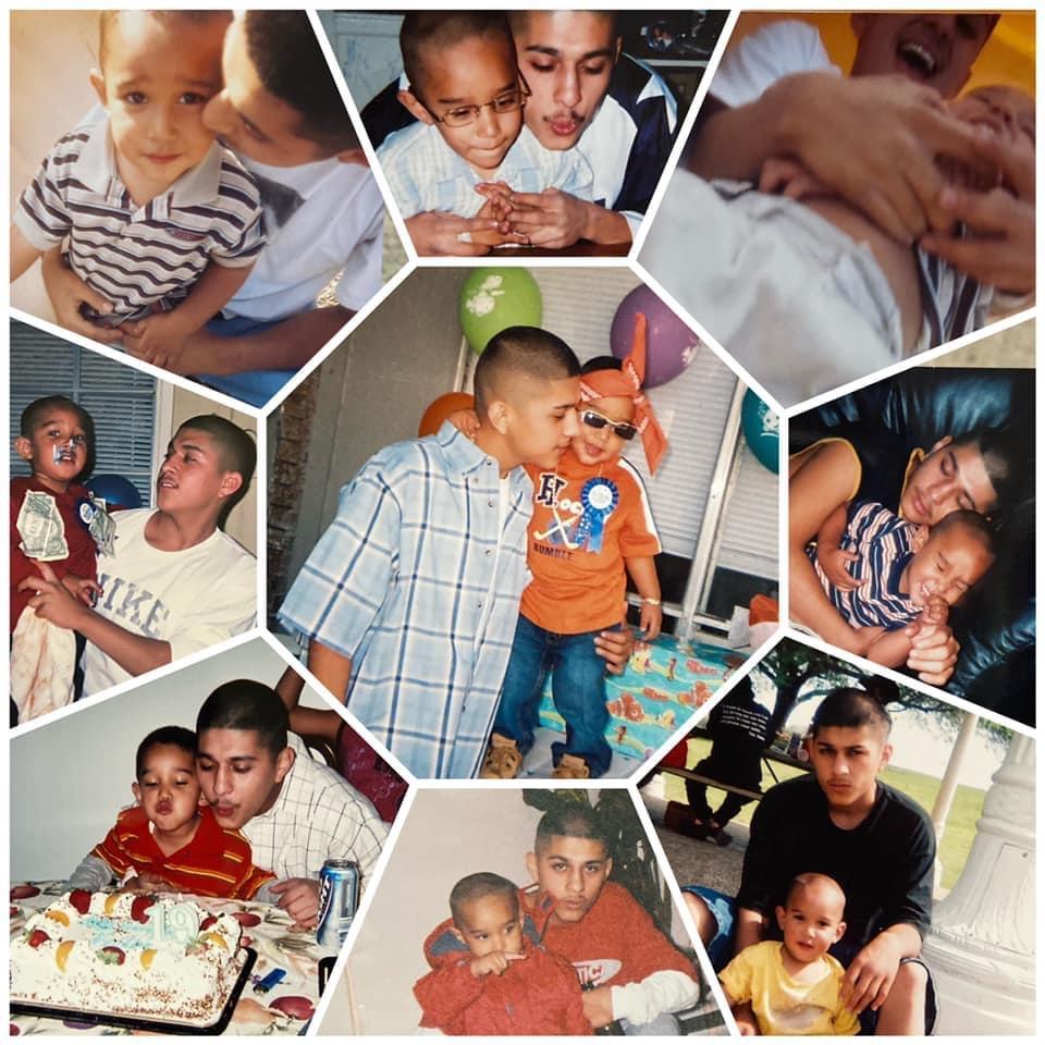A collage of a man and a child