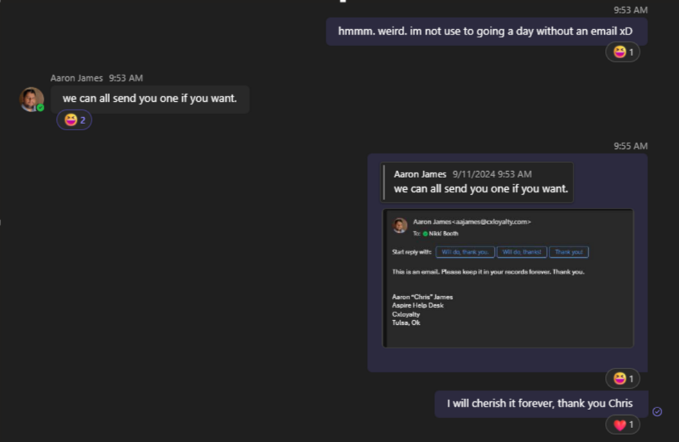 Friends discuss the option of sharing a digital item, showcasing their casual communication style.