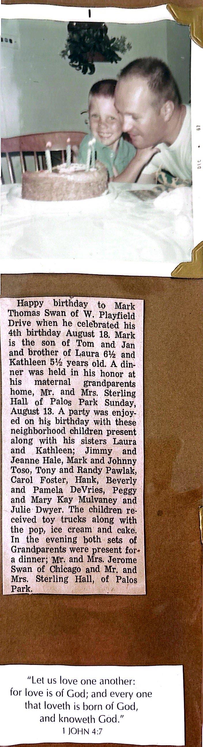 Family and friends gather to celebrate Mark's 4th birthday with fun activities and cake.