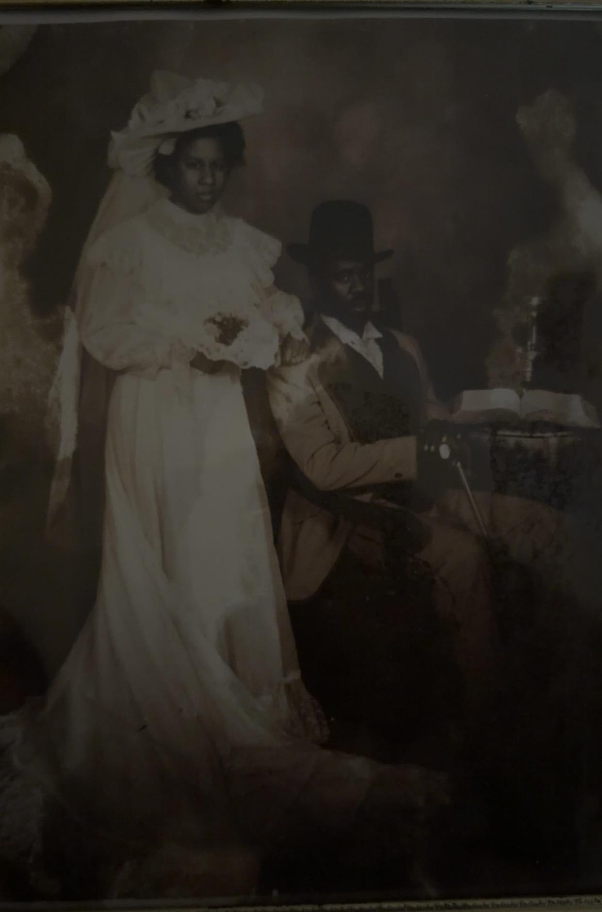 A man and woman in wedding attire