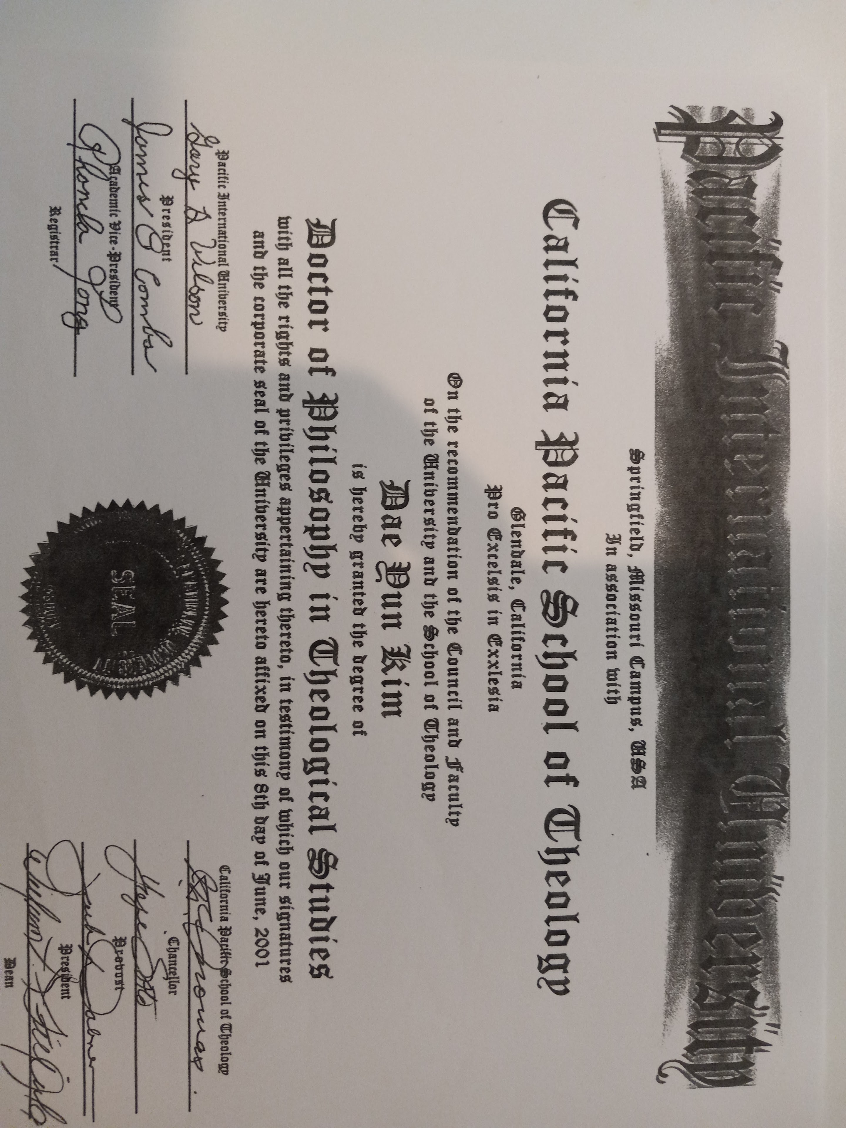 A close-up of a diploma