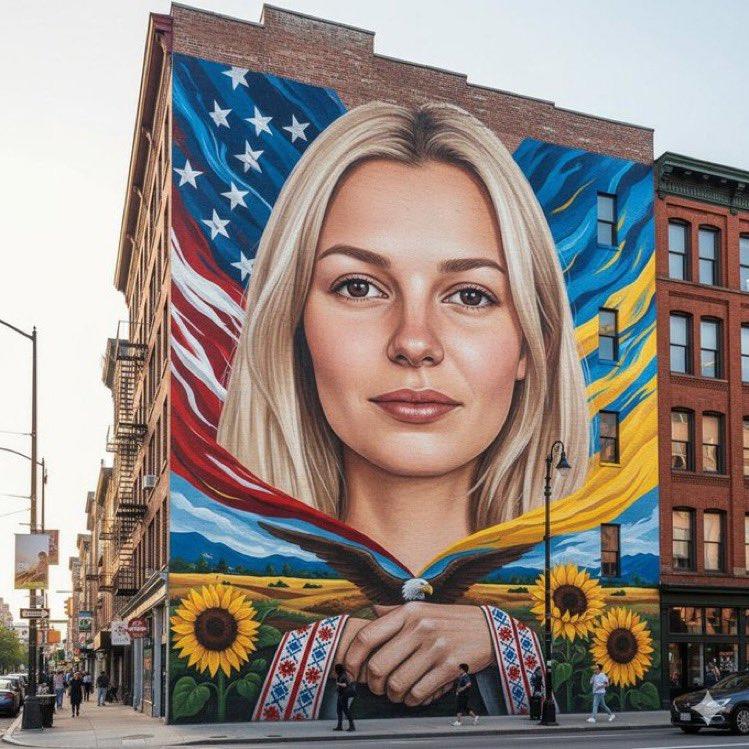 A mural of a woman on a building
