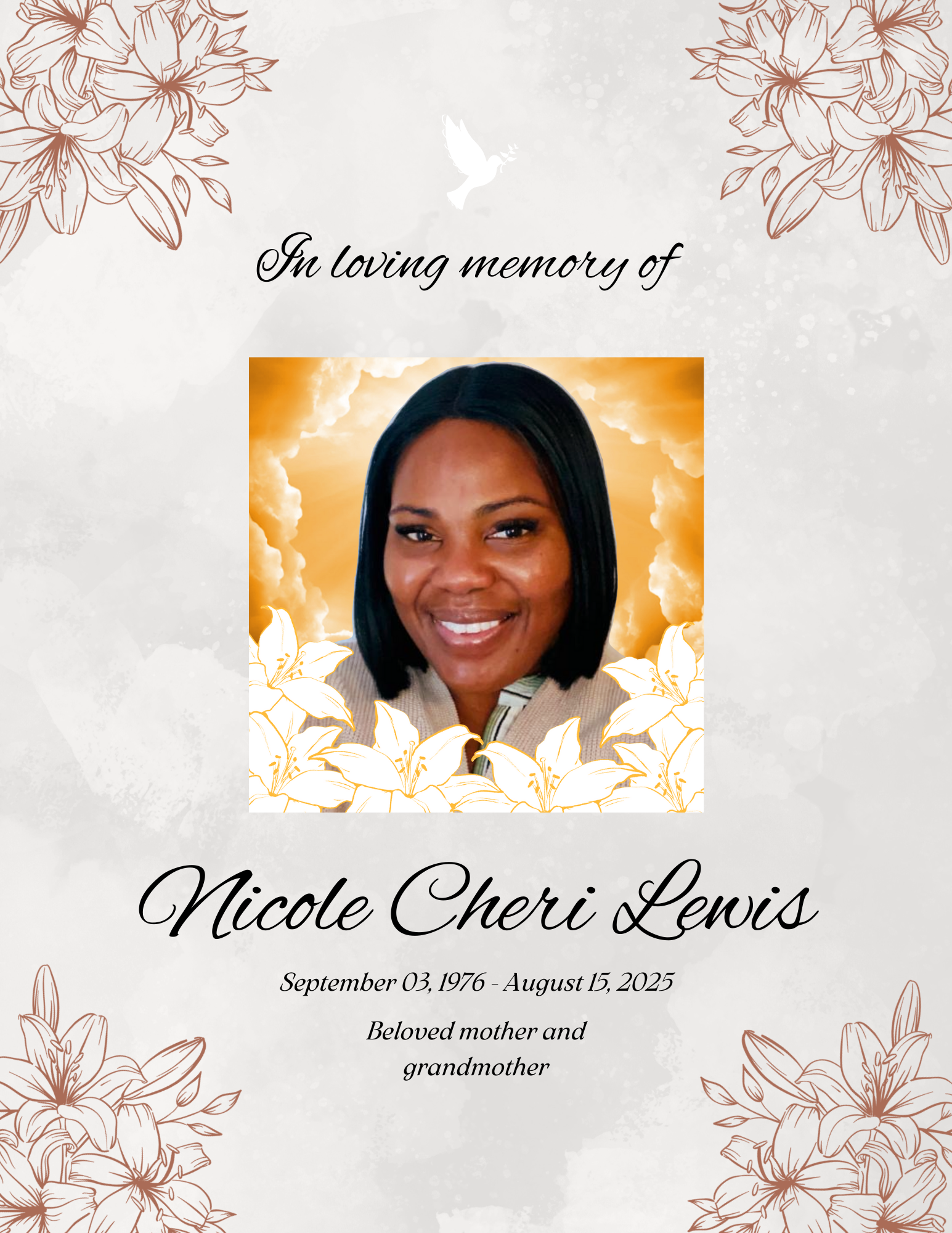 Loved ones gather to honor Nicole Cheri Lewis, a beloved mother and grandmother.