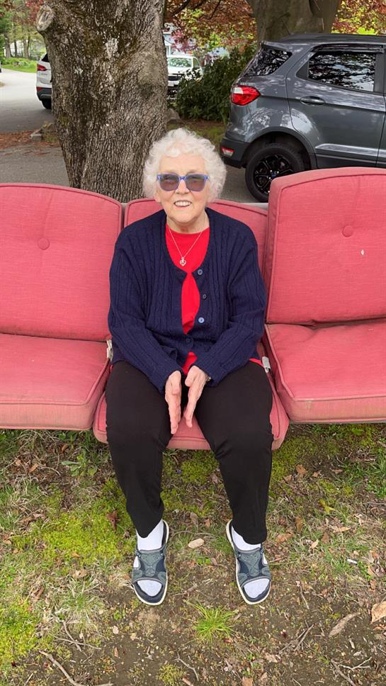 A woman sitting on a couch