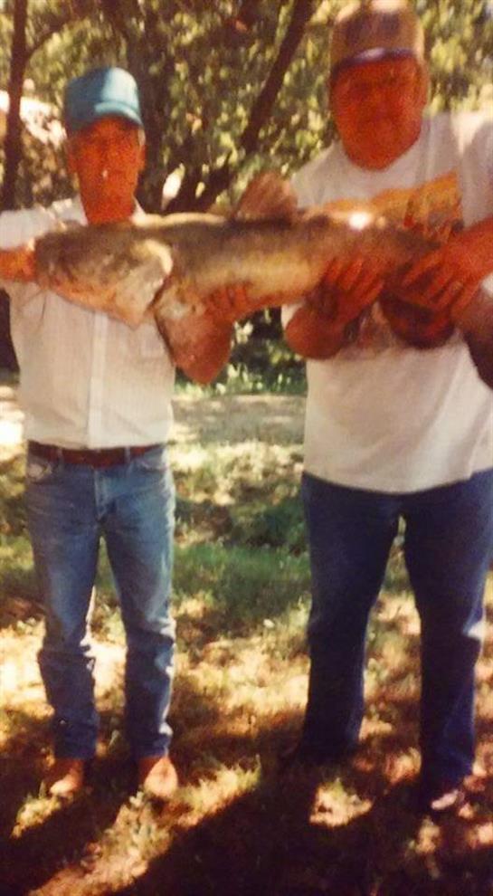 A group of men holding a large fish