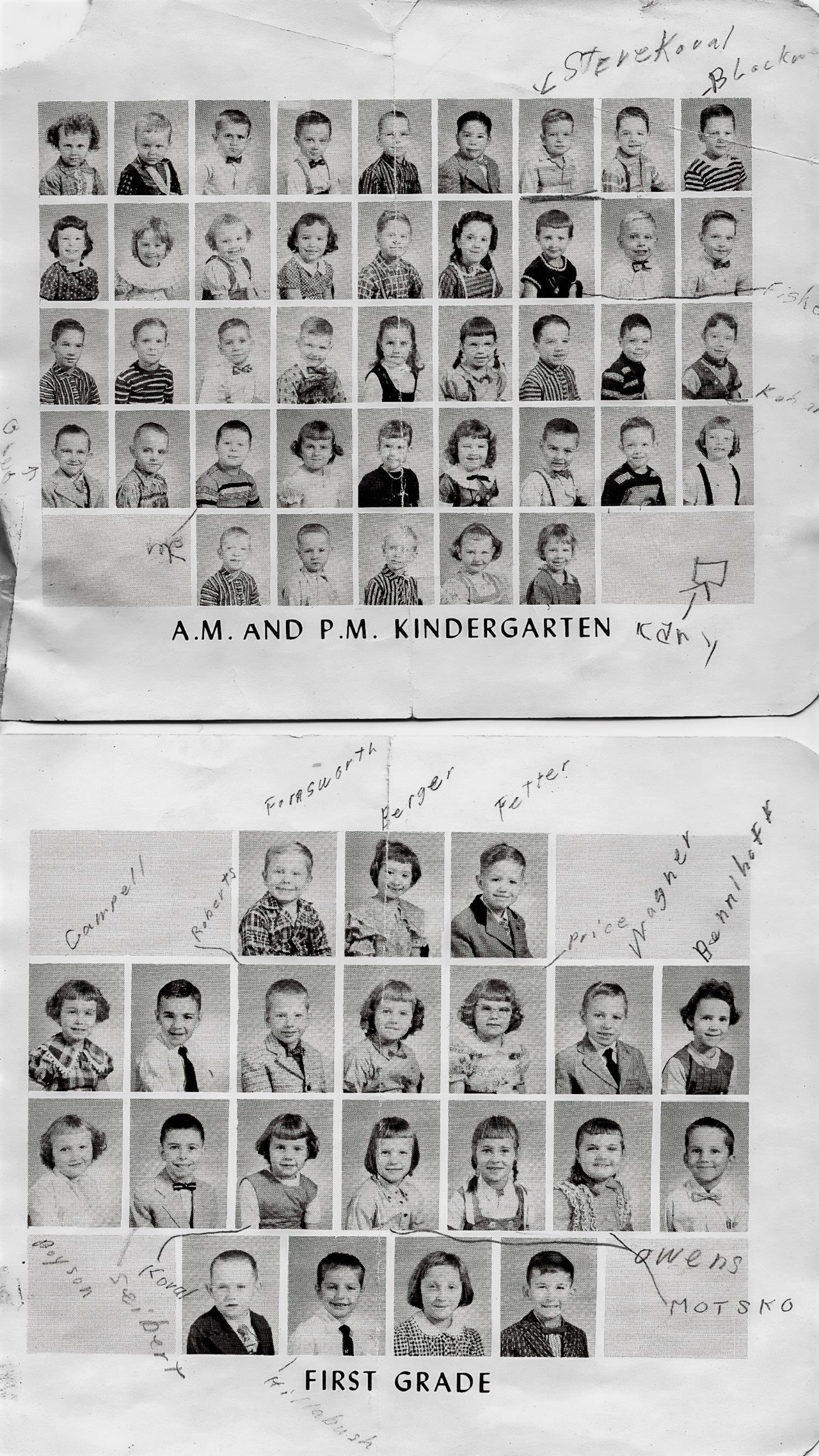 Rows of kindergarten students showcase diverse expressions and styles from a past school year.