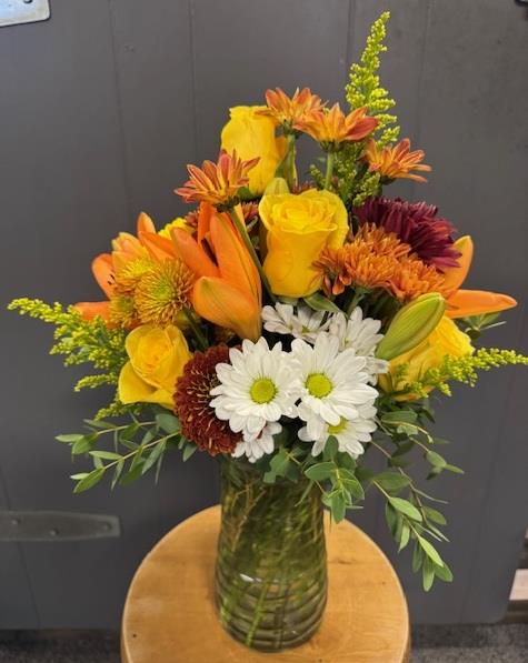 A bouquet of flowers in a vase