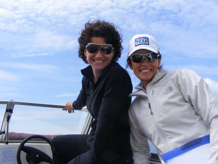 A couple of women on a boat