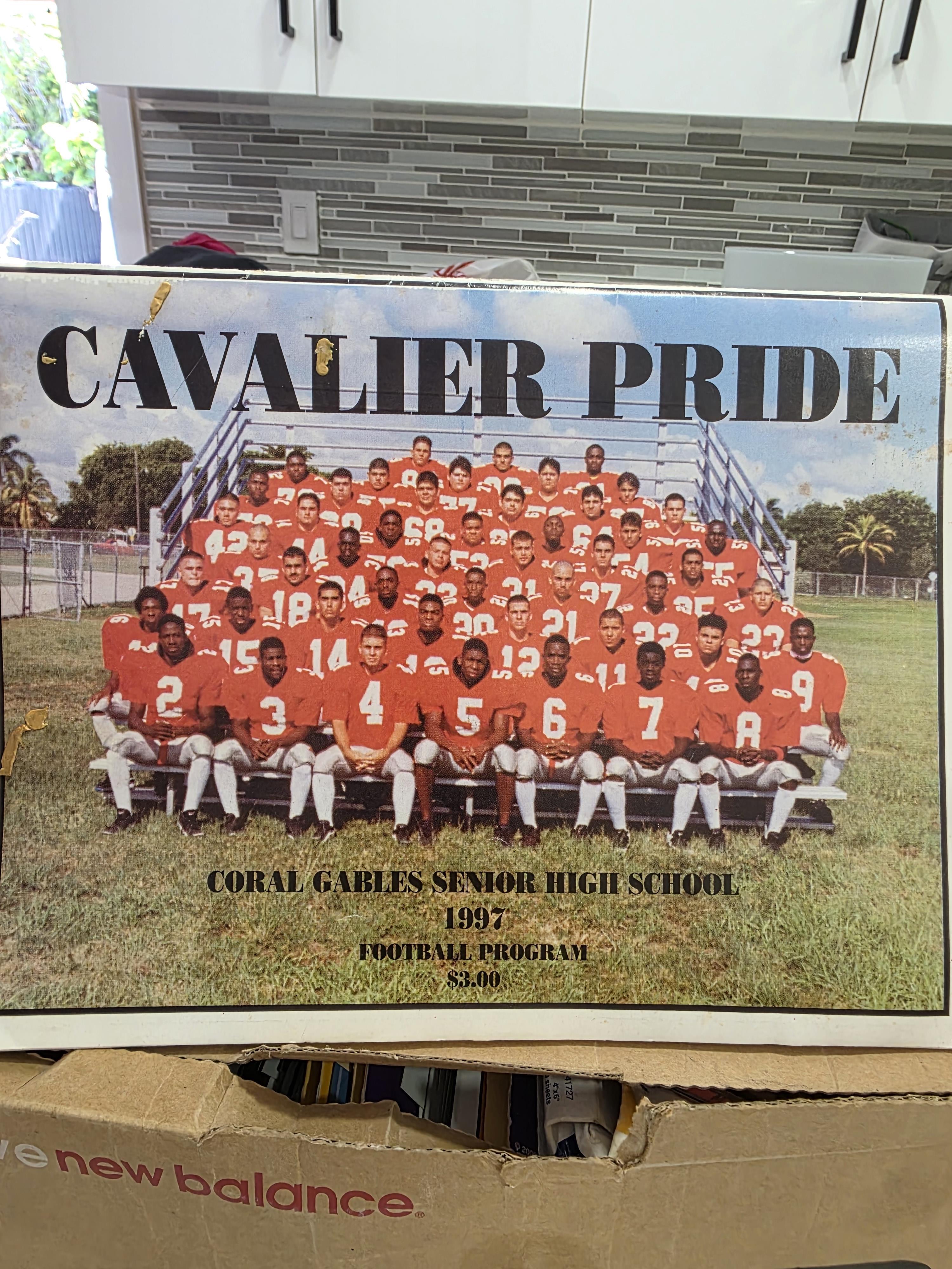 A football team photo on a box