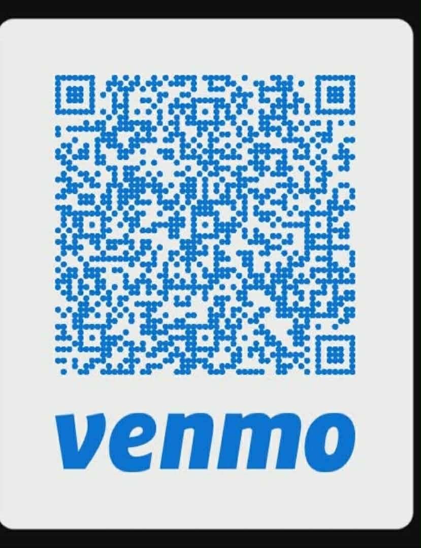 A qr code with blue text