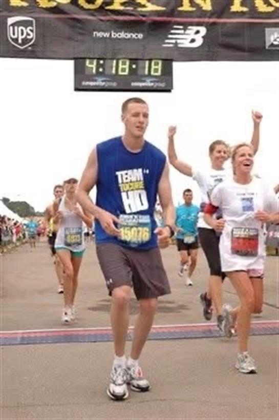 A group of people running