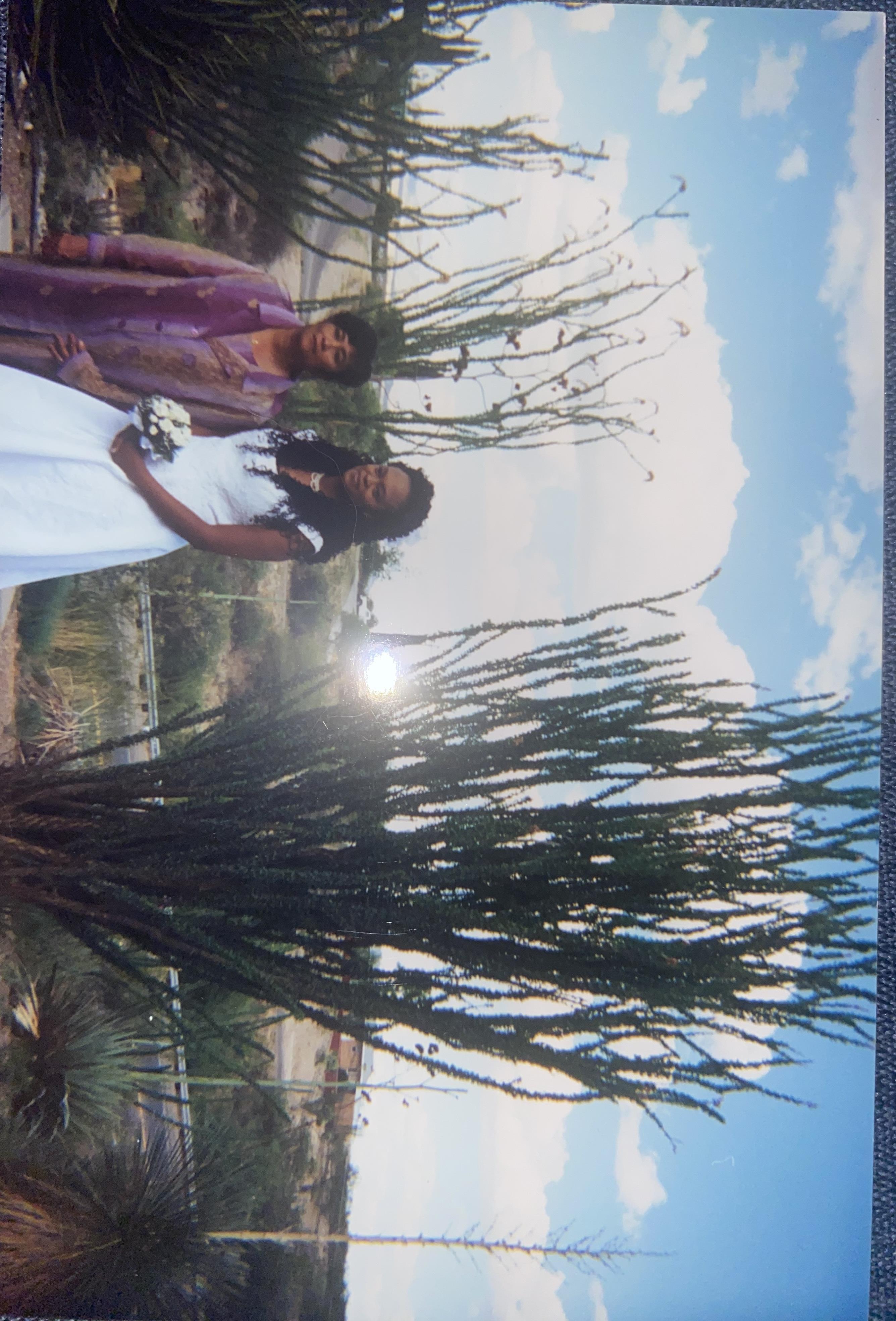 A group of women standing in front of a tree