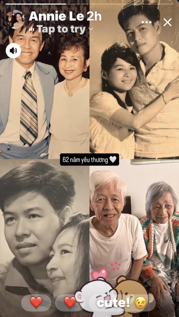 Family members share a moment together in a collage showing their history over 62 years.