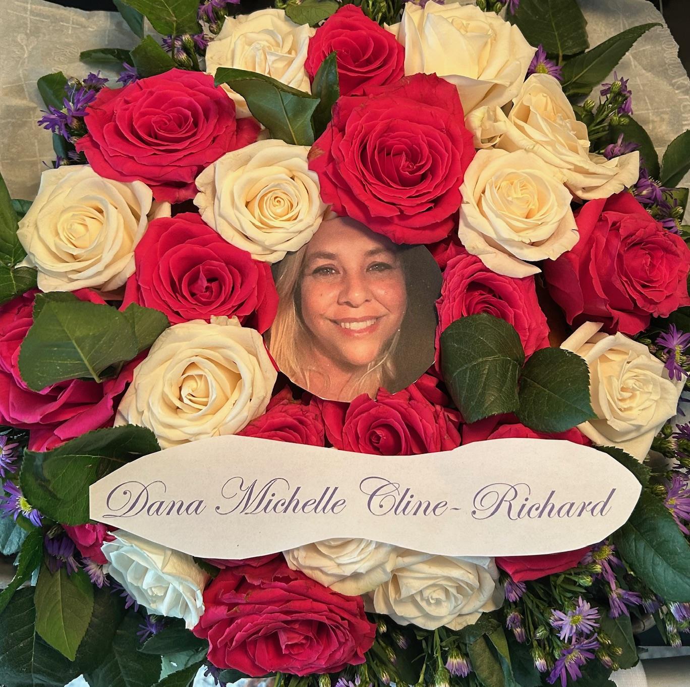 A bouquet of roses with a woman's face