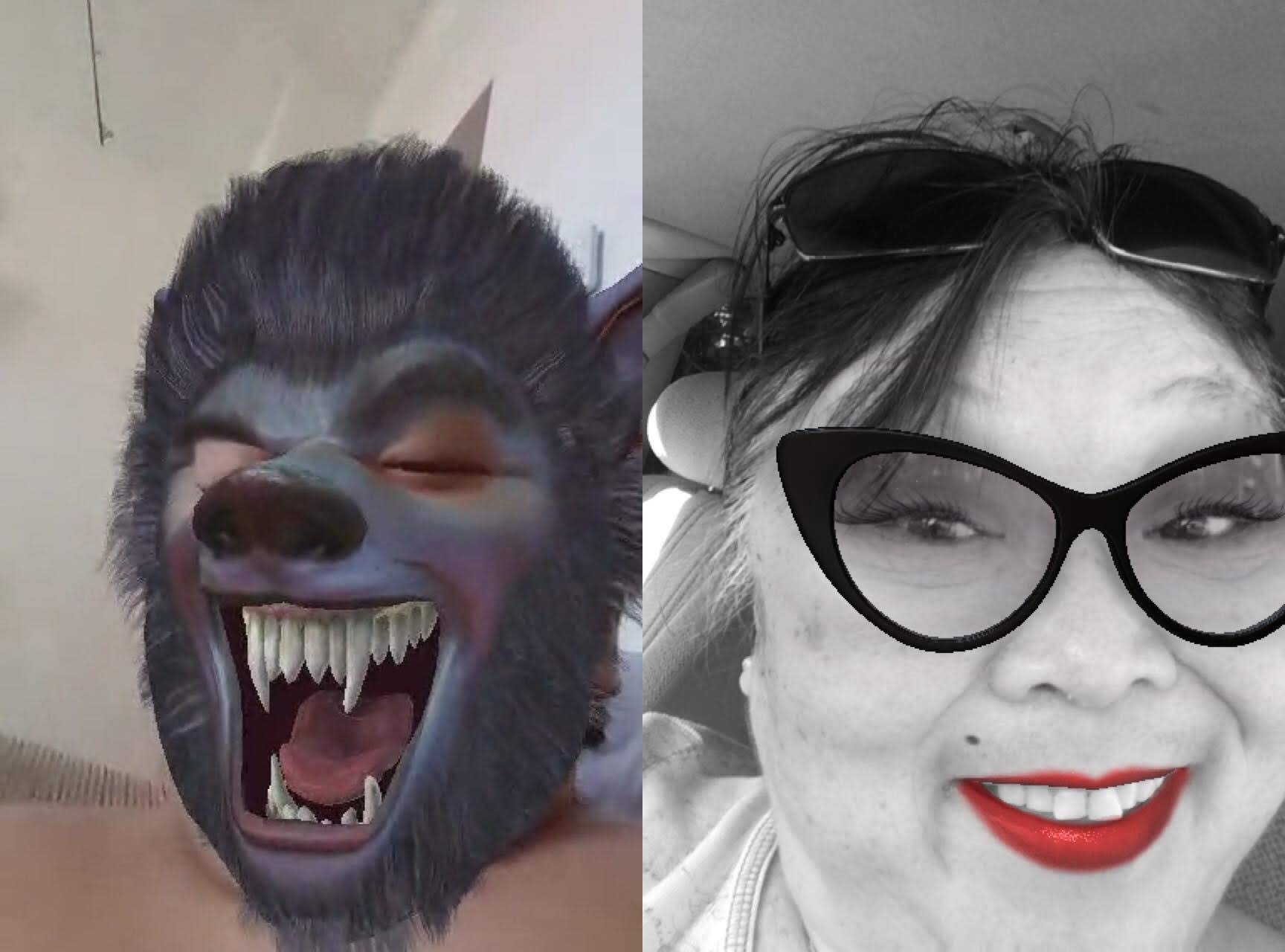 A collage of a woman and a wolf