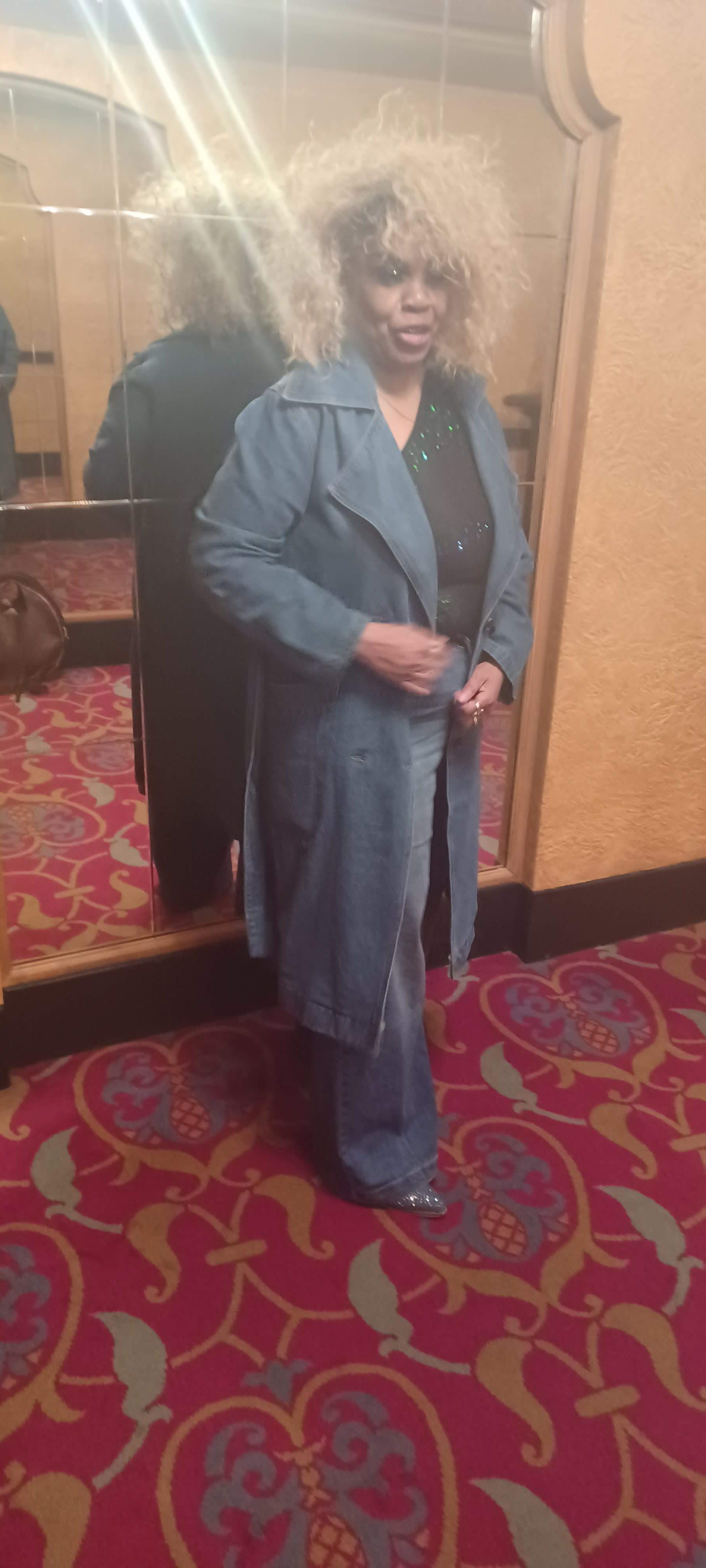 A woman in a blue suit