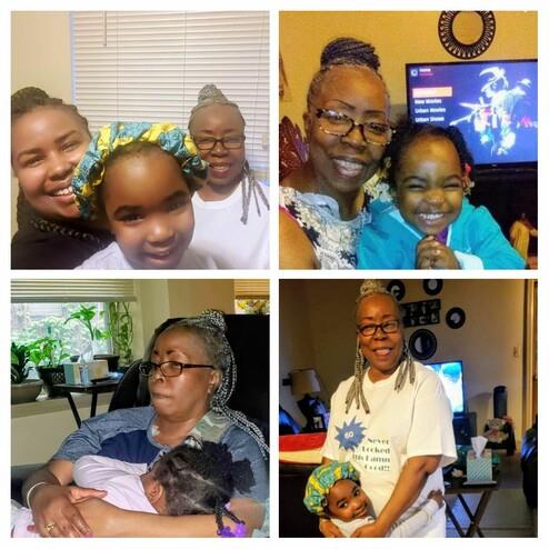 A collage of a woman and a child