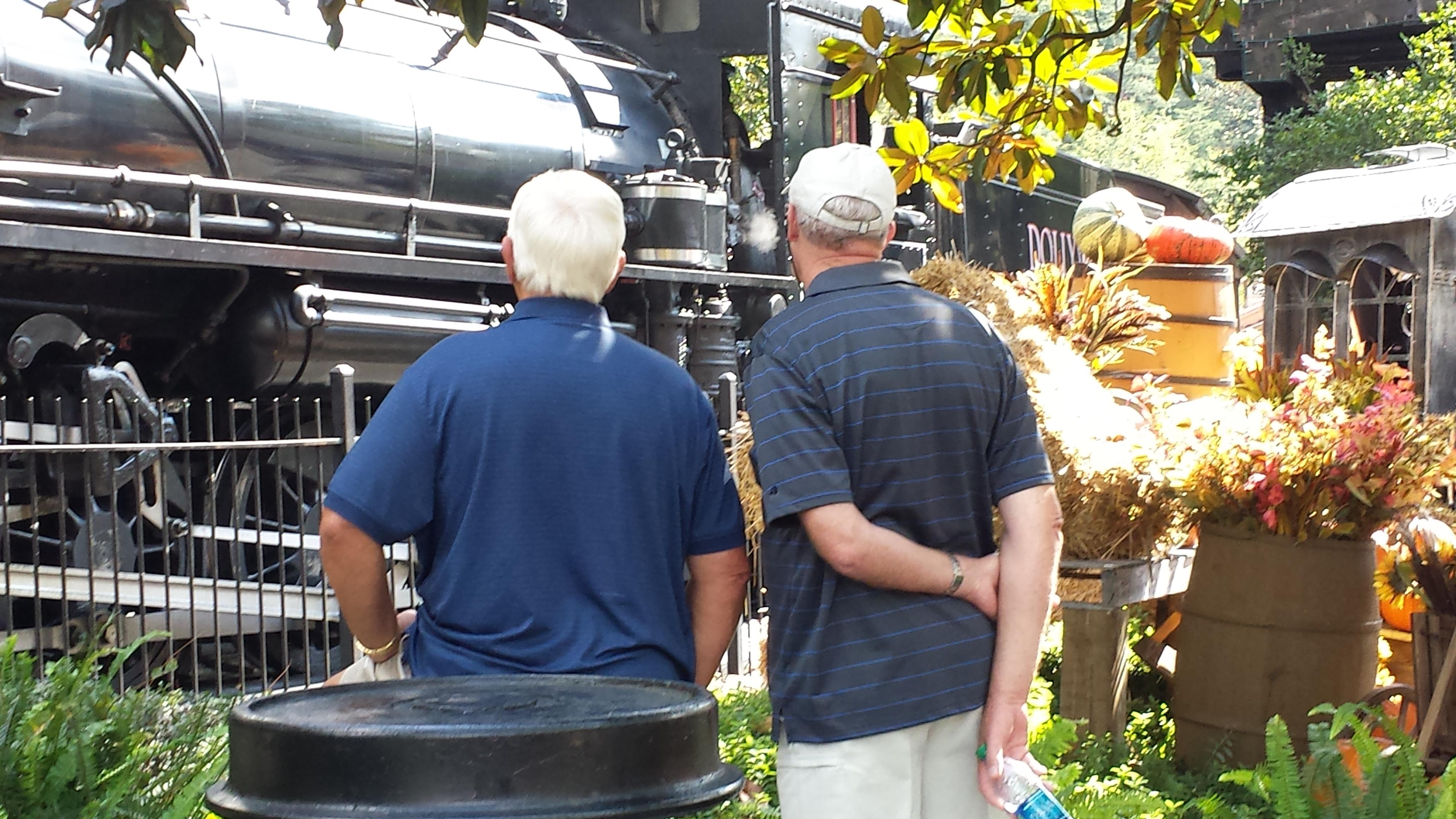 Men looking at a train