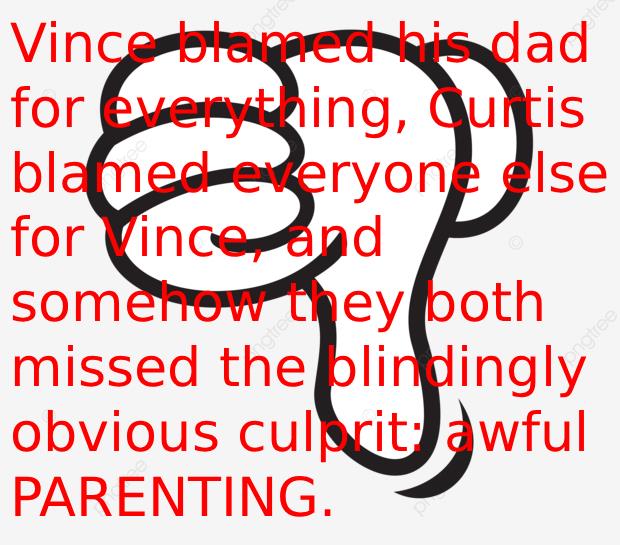 A black and white drawing of a man with red text