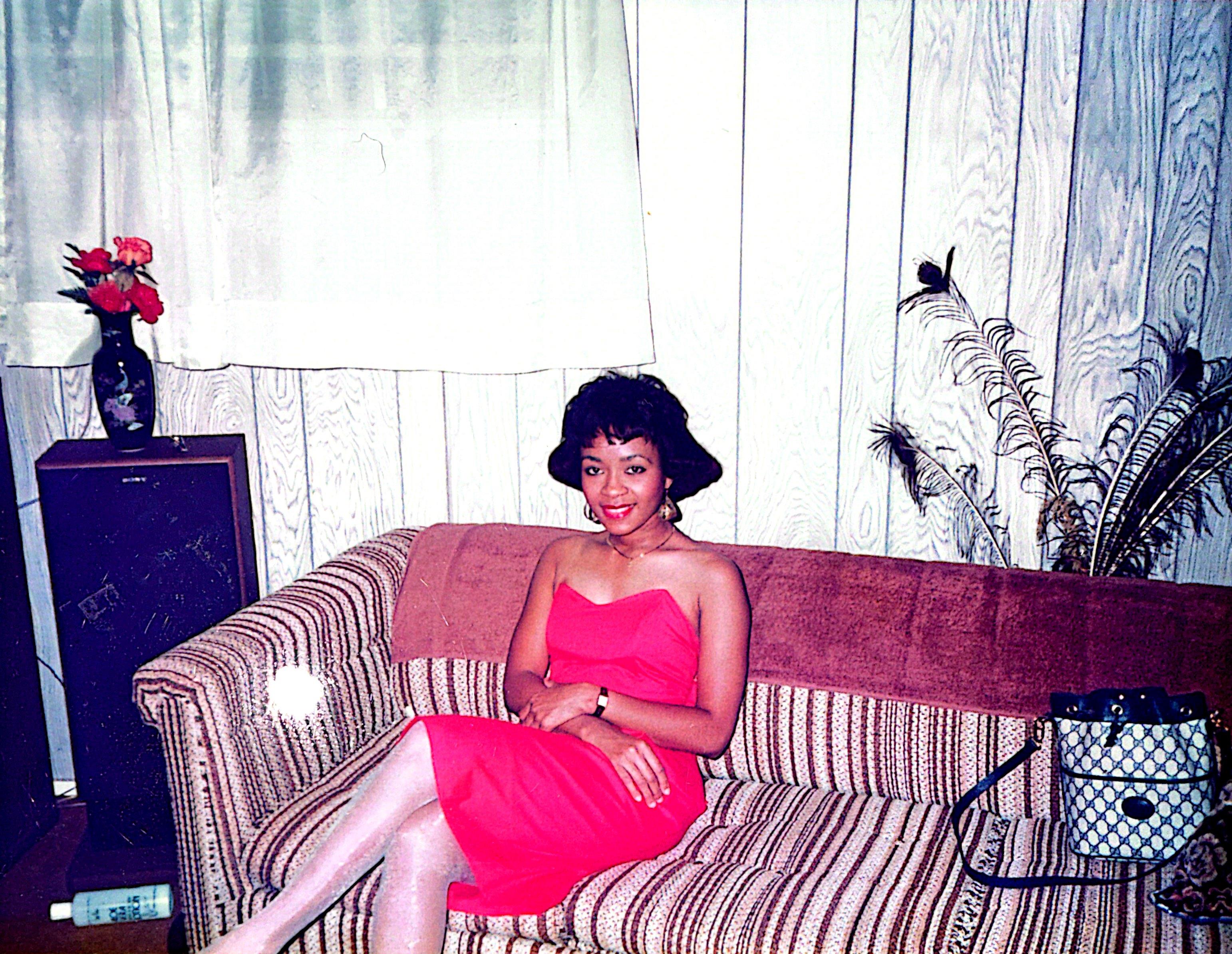 A woman sitting on a couch