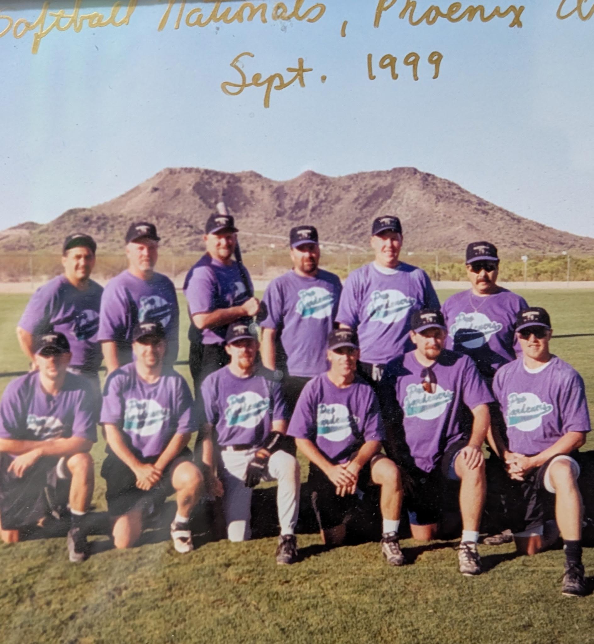 A group of men in matching shirts