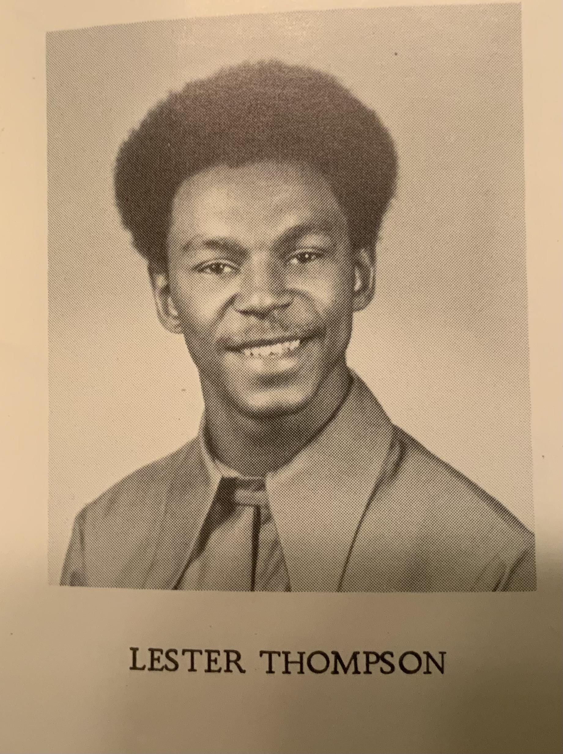 Lester Thompson poses for a formal headshot with a bright smile during his school years.