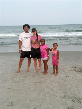 A group of people standing on a beach