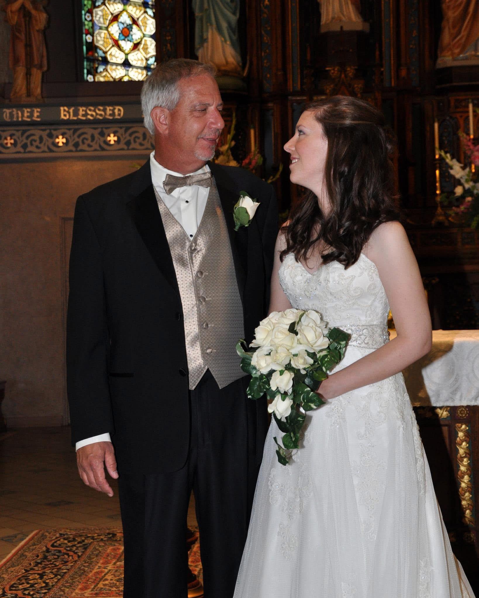 A bride and groom in a church