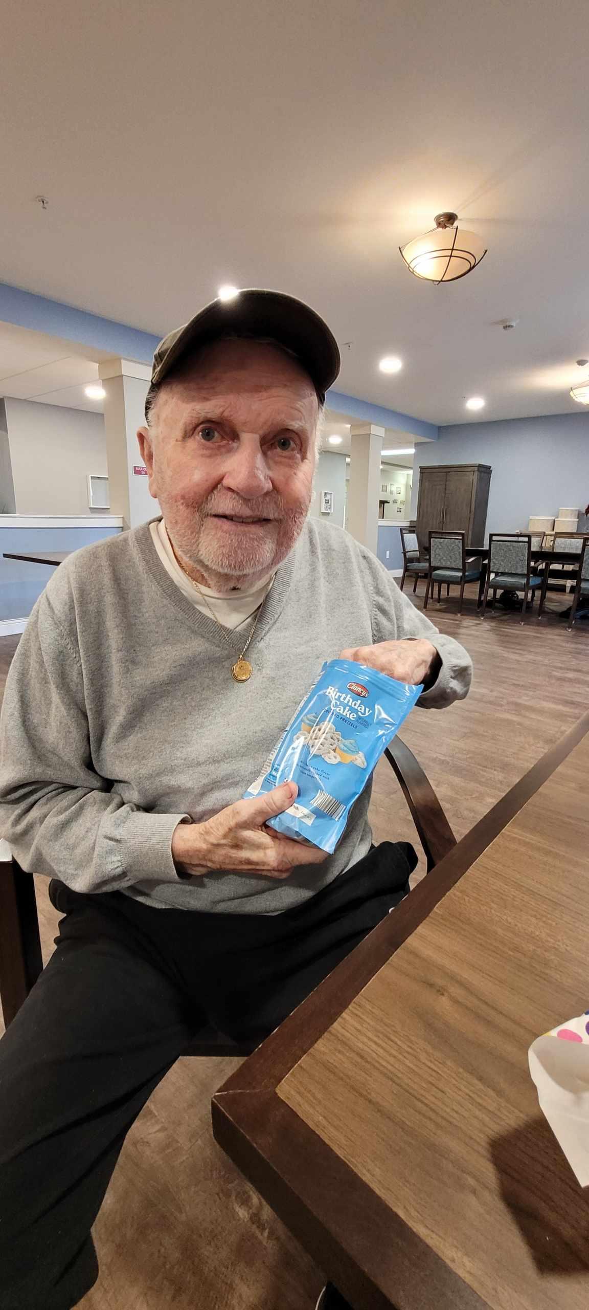 A man holding a bag of food