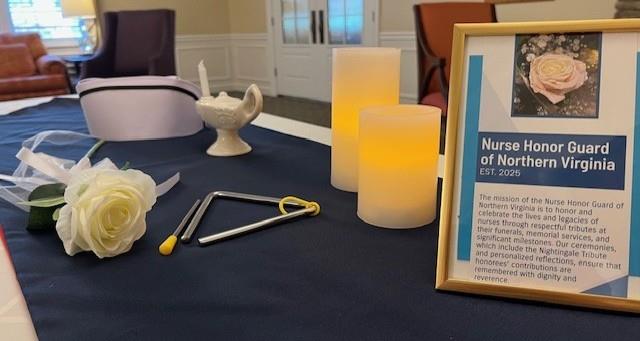 A table with candles and a picture frame