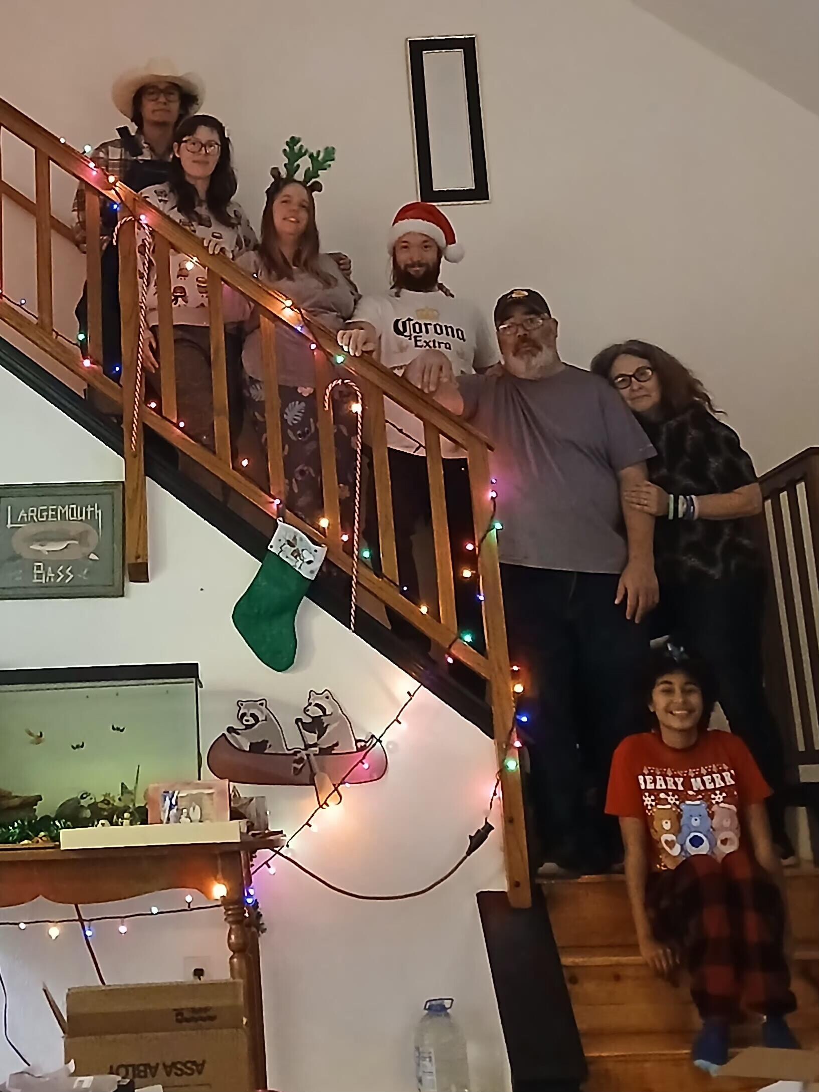 A group of people standing on a staircase
