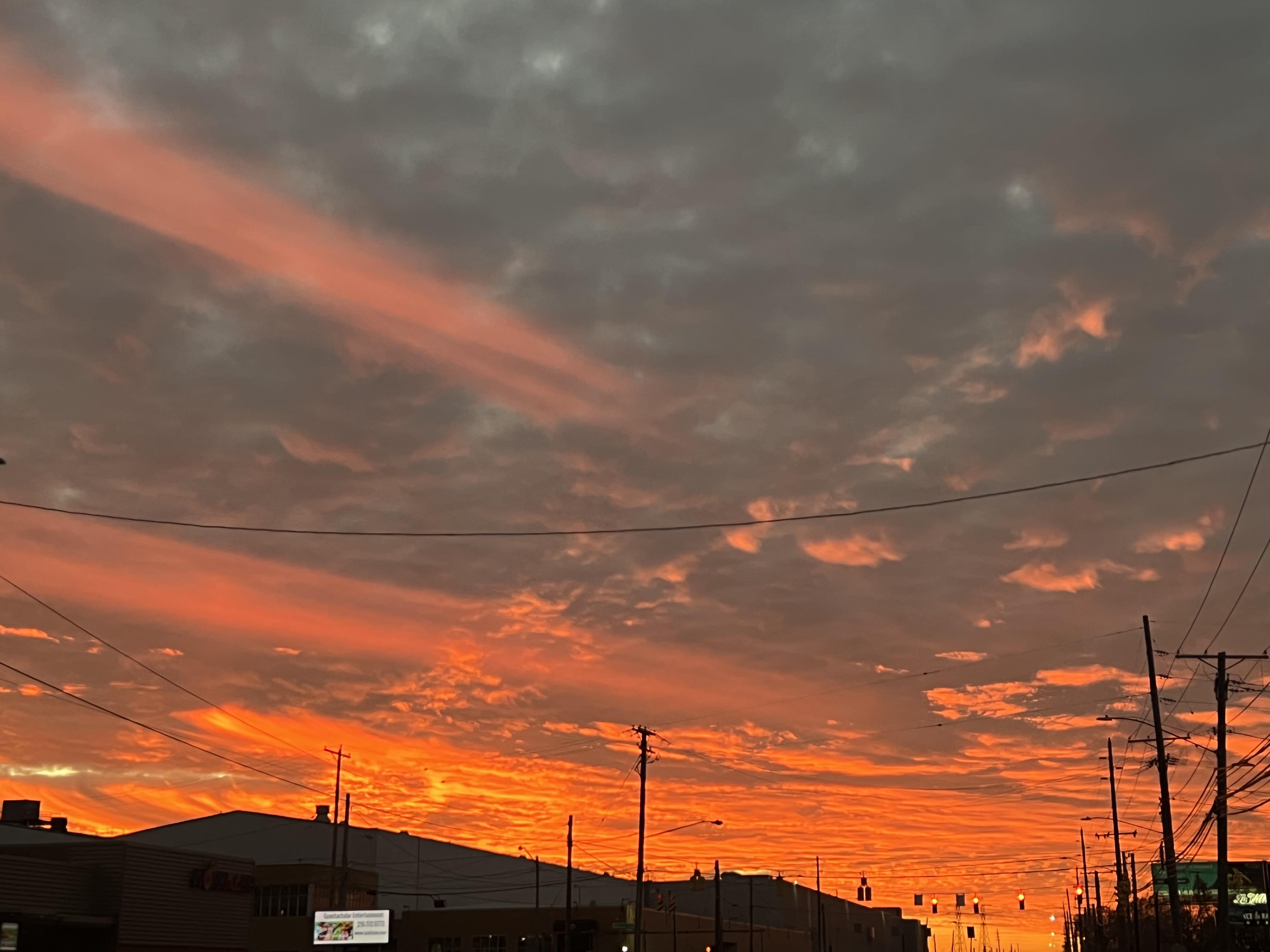 A sunset over a city