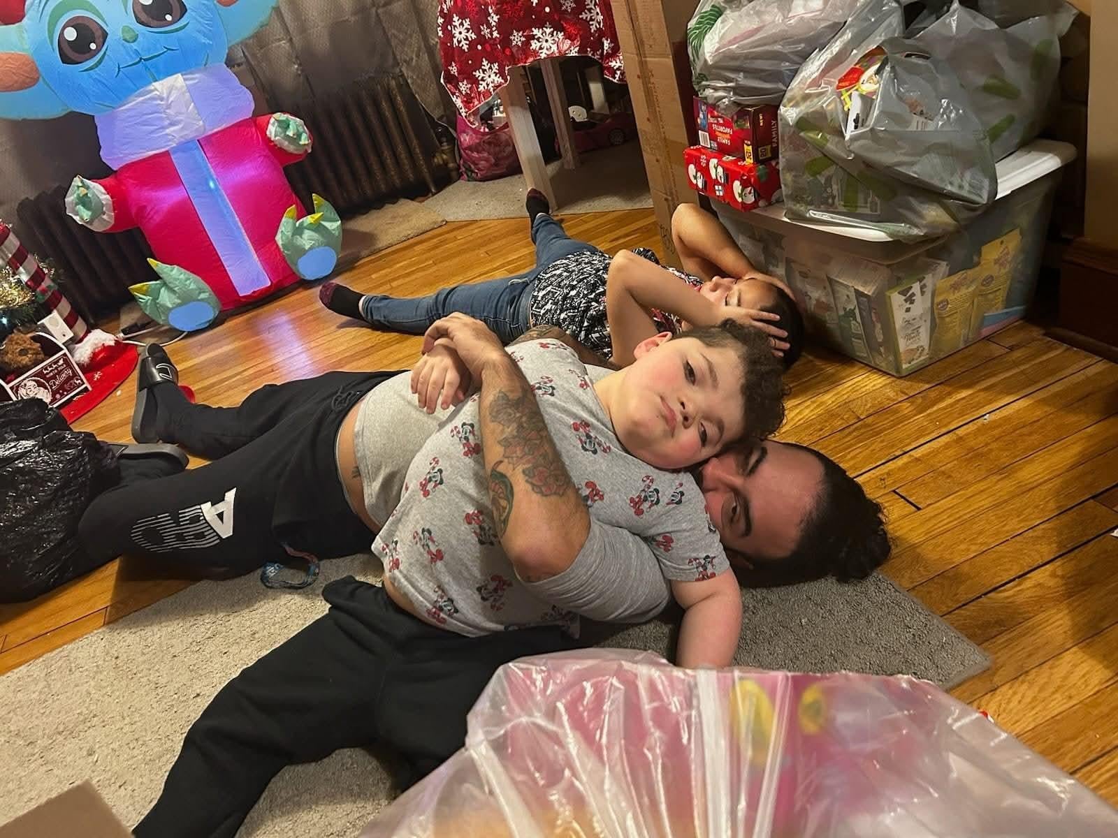 A group of people lying on the floor