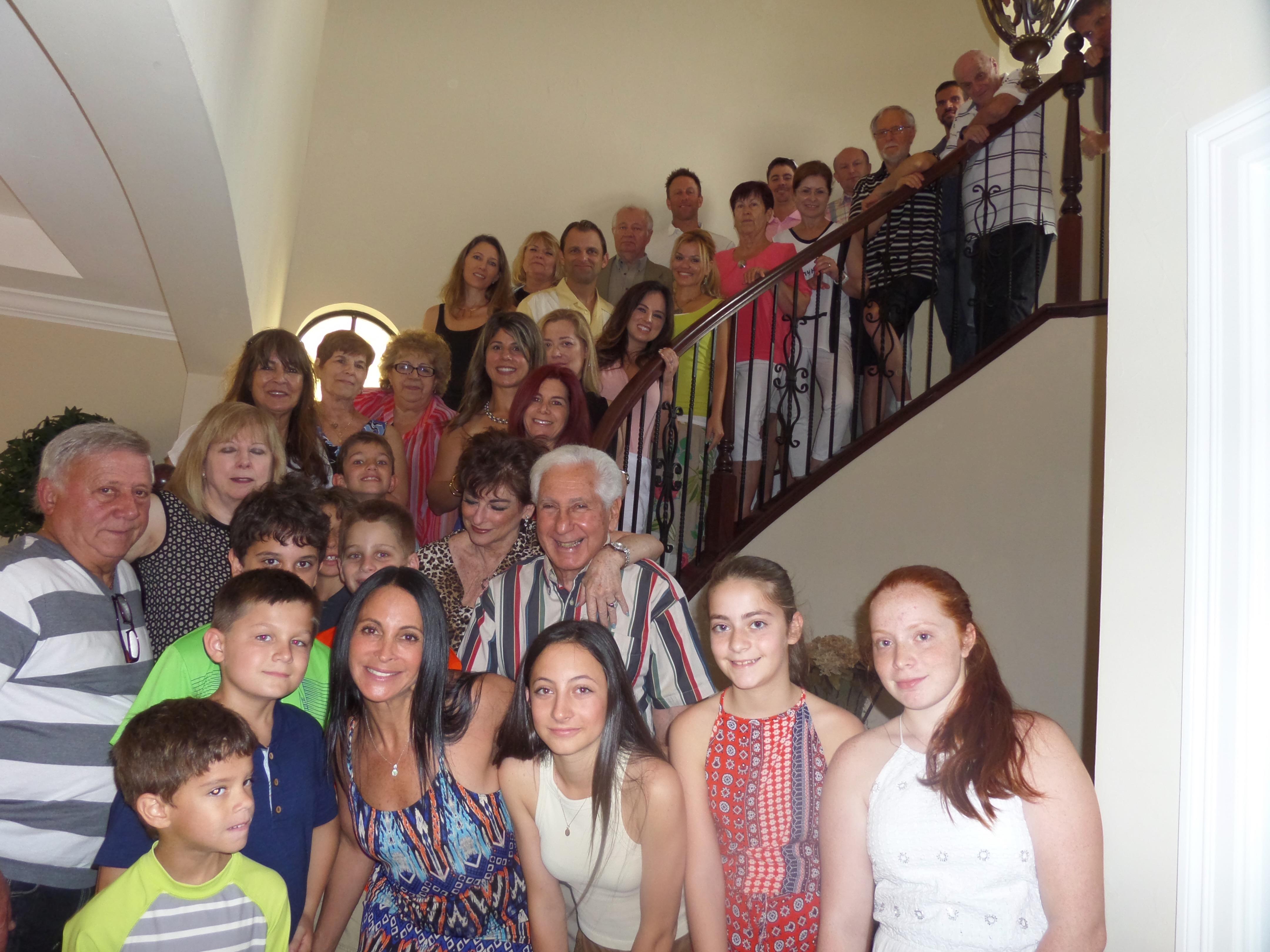A group of people standing on a staircase