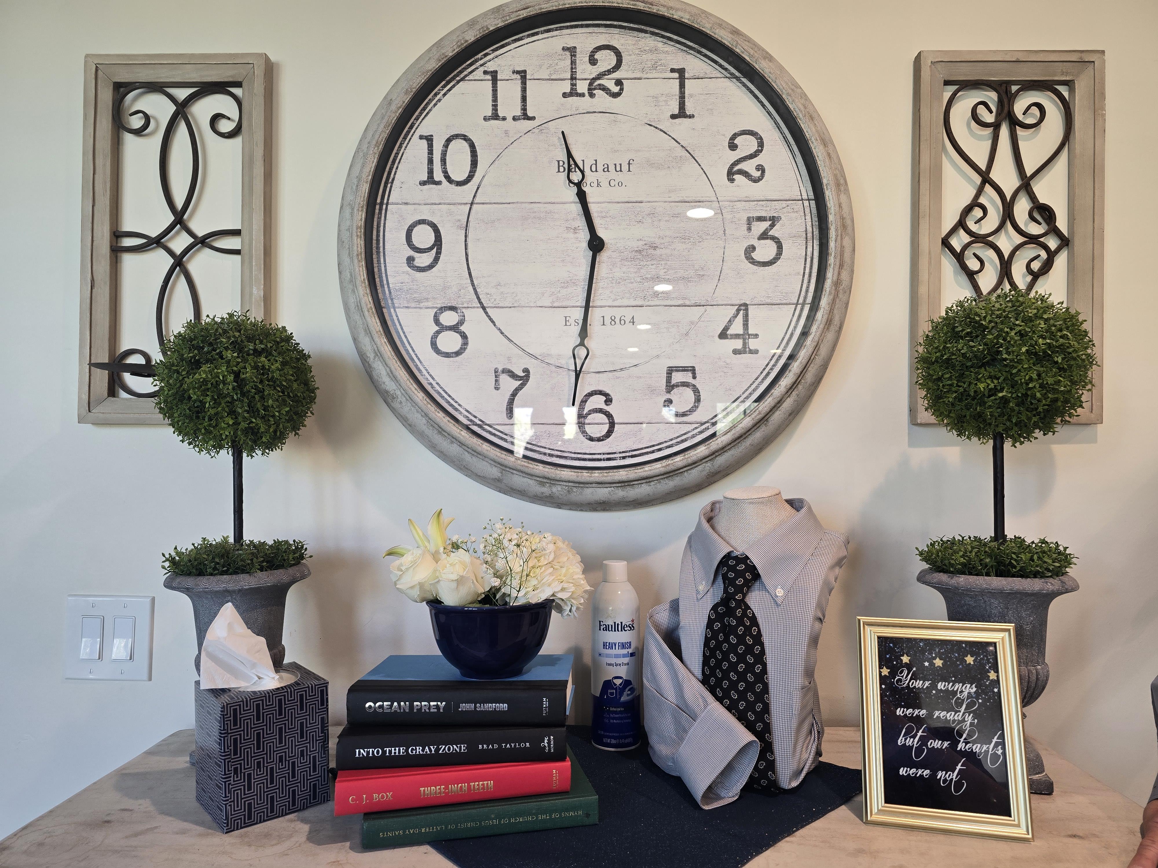 A clock on a table