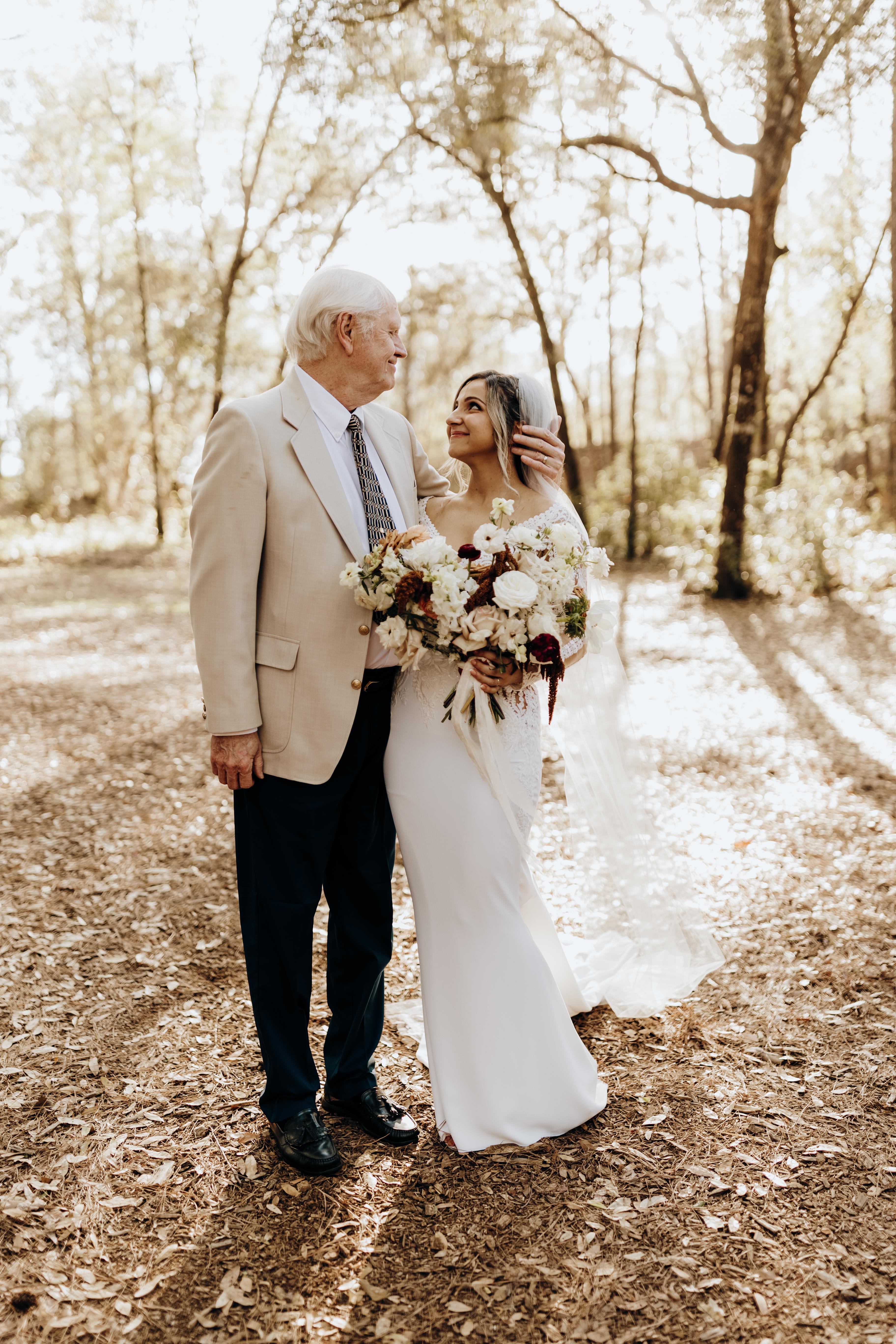 A man and woman in a wedding dress