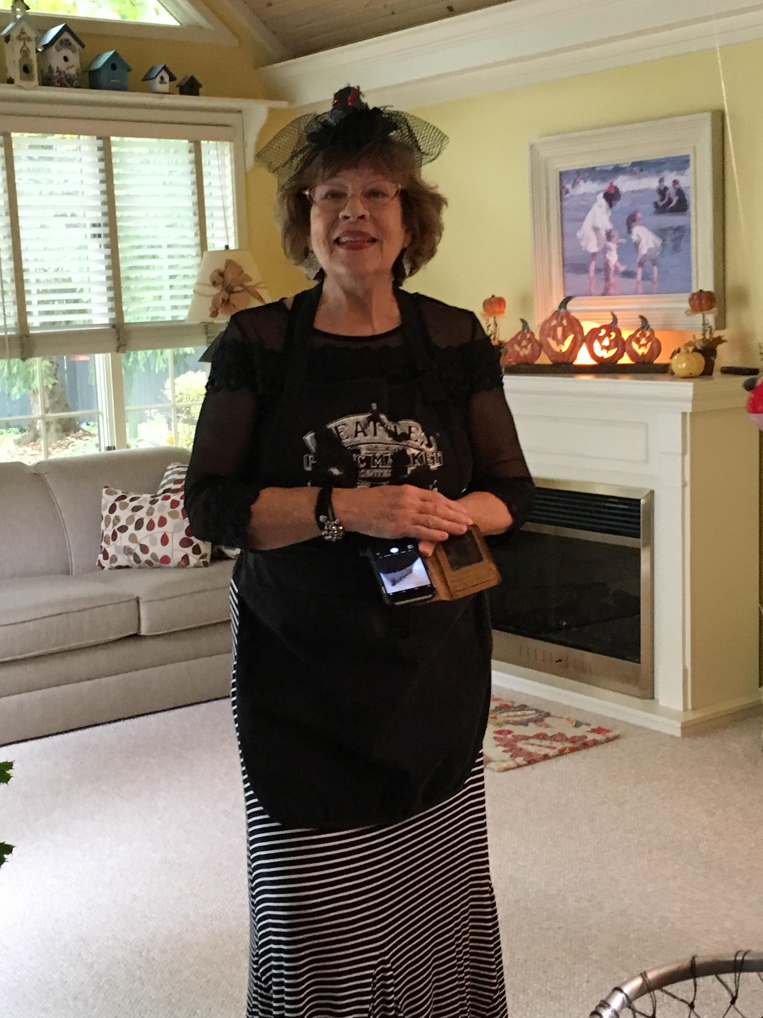 A woman in a black dress