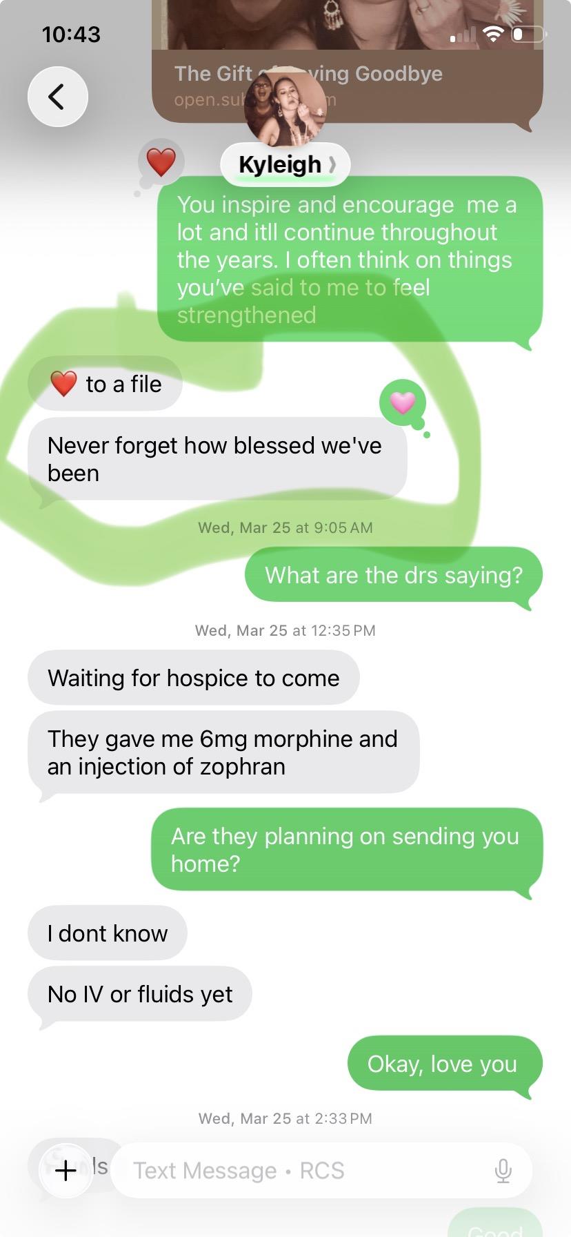 A screenshot of a text message