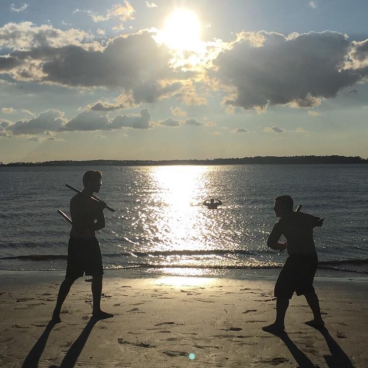 A group of men on a beach