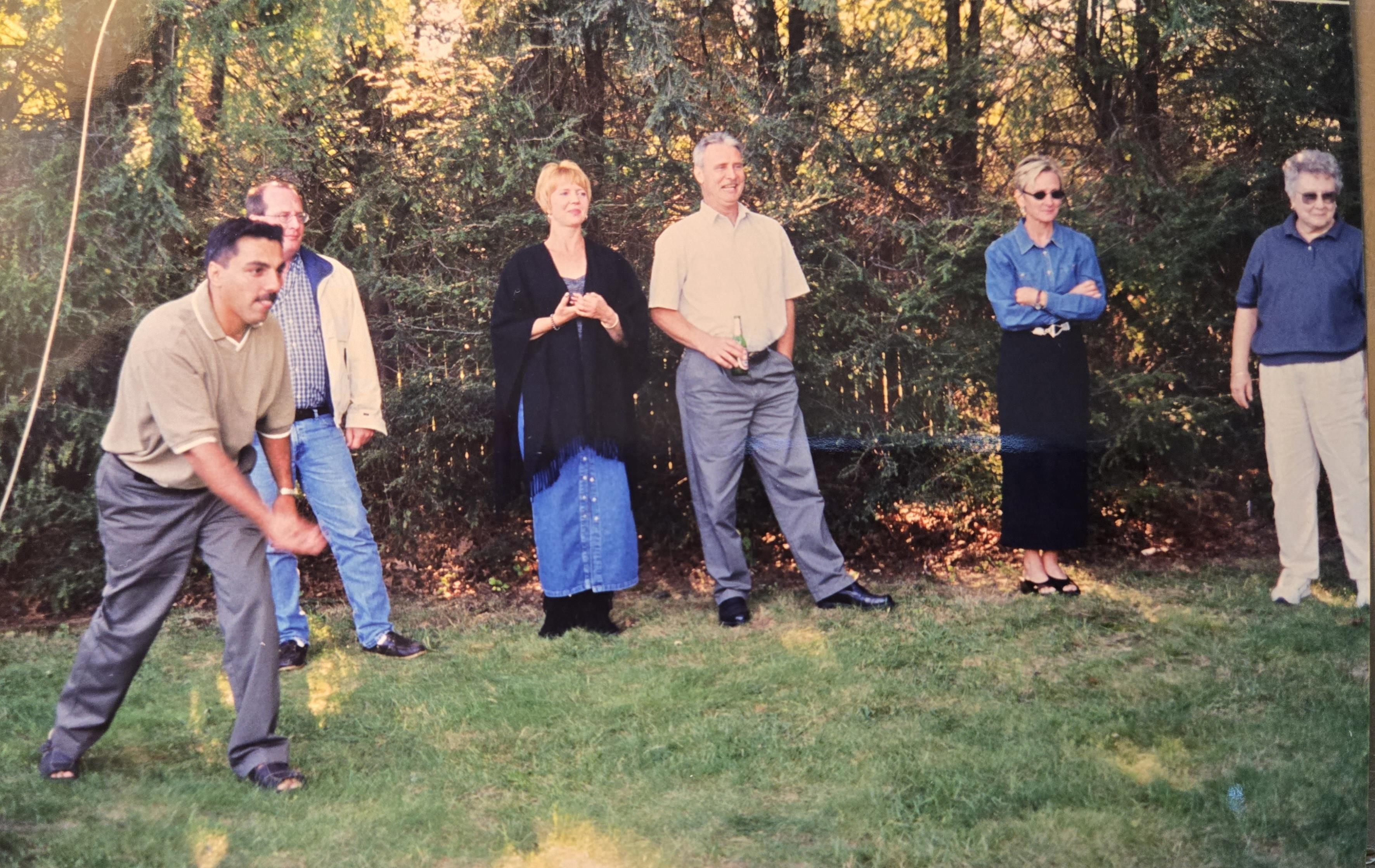 A group of people standing in a line