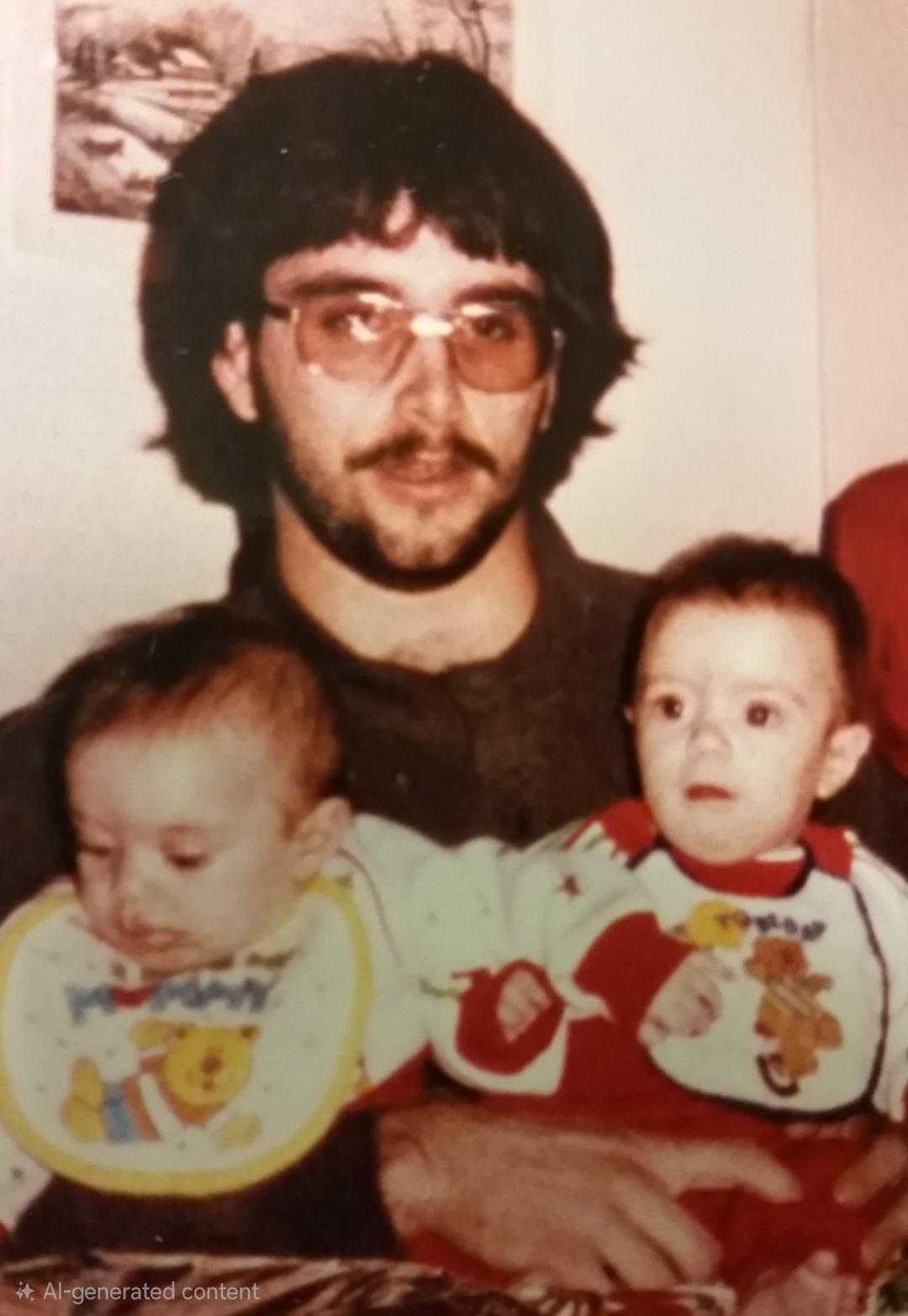 A man holding two babies
