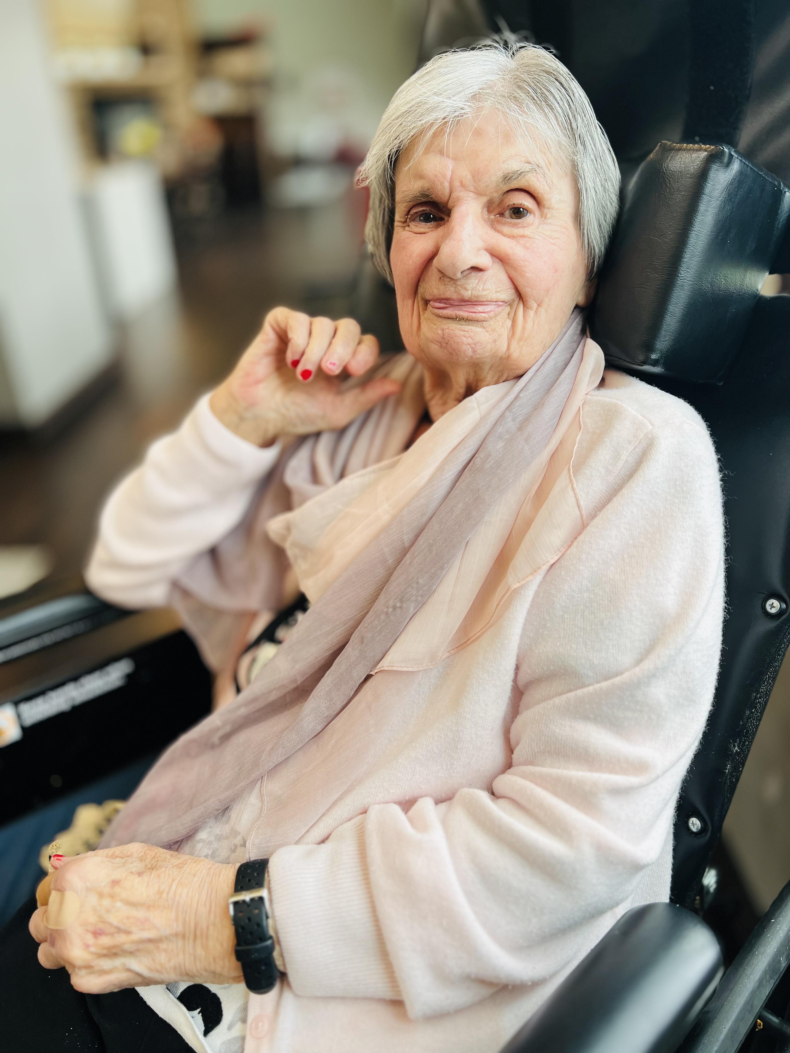 A woman in a wheelchair