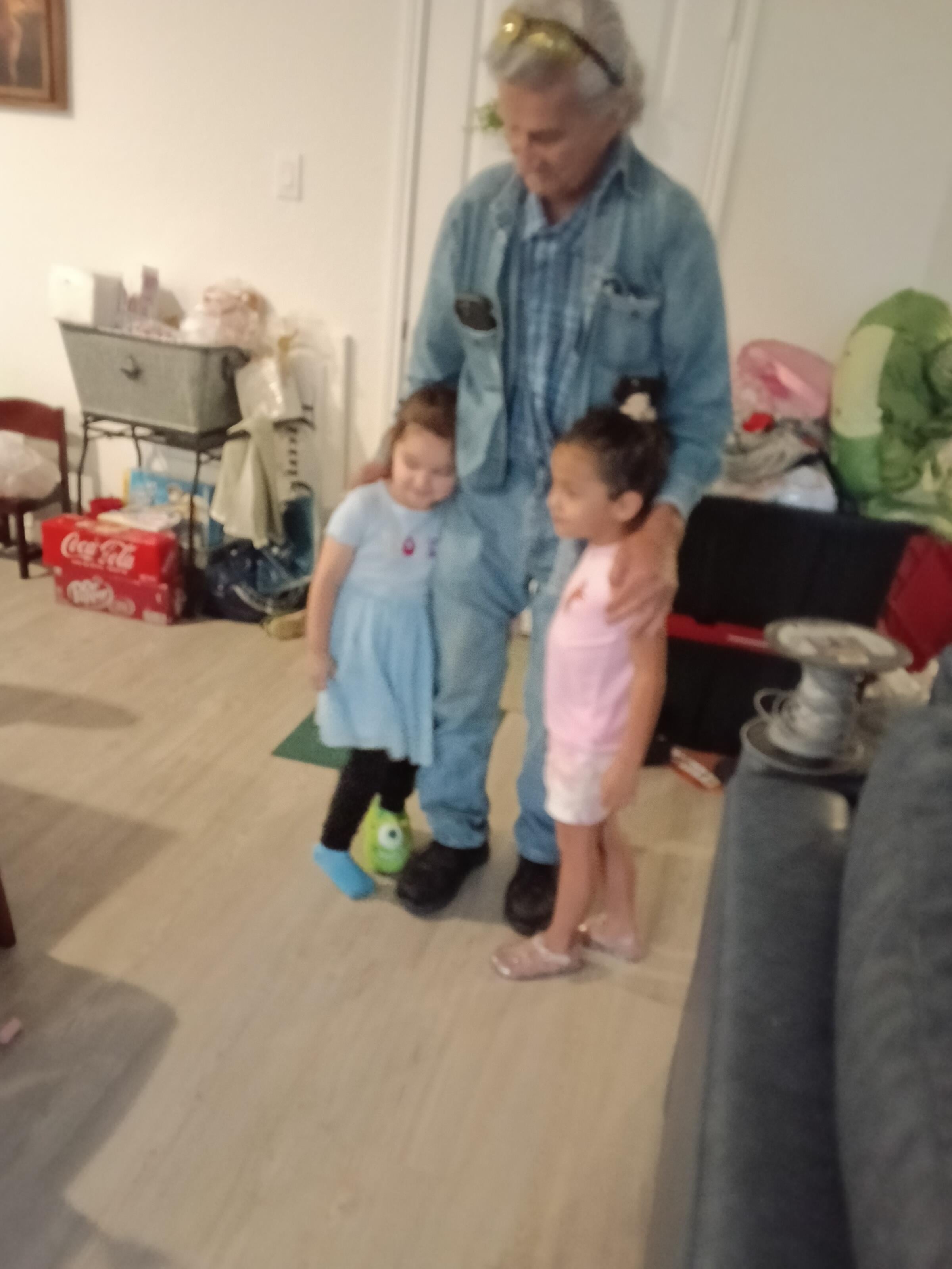 A man and two children in a room